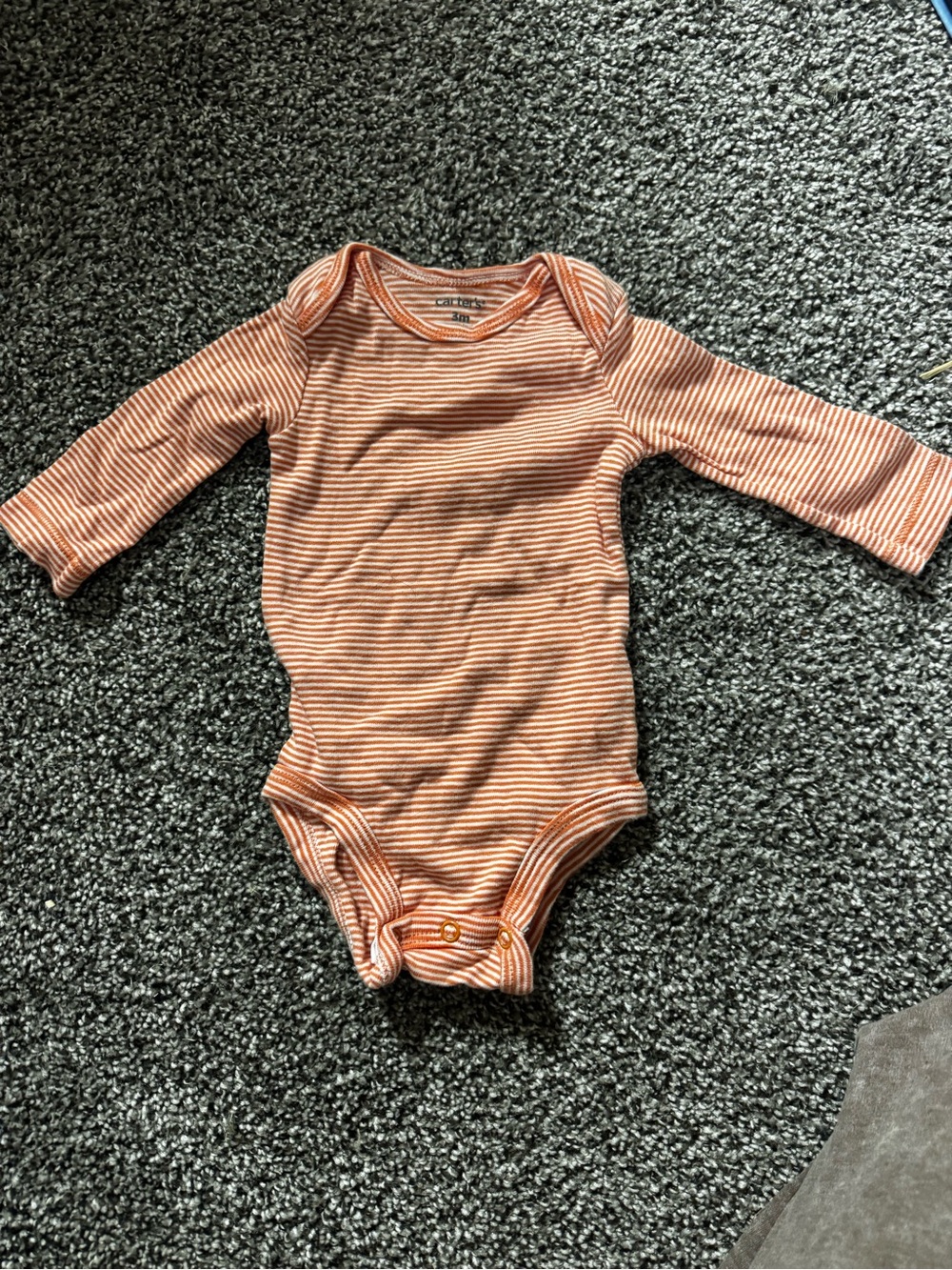Carter's Orange & White Striped Long-Sleeve Baby Bodysuit